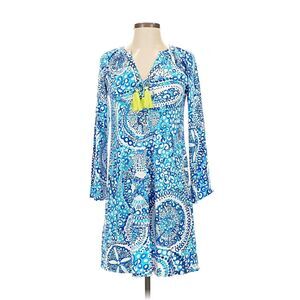 Lilly Pulitzer Sea Isle Dress Women XS Blue Long Sleeve Resort Vacation Seashell